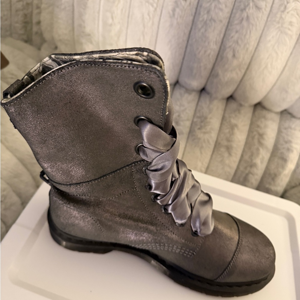 Dr. Martens Gray Satin-Lace Combat Boots - Picture 8 of 10